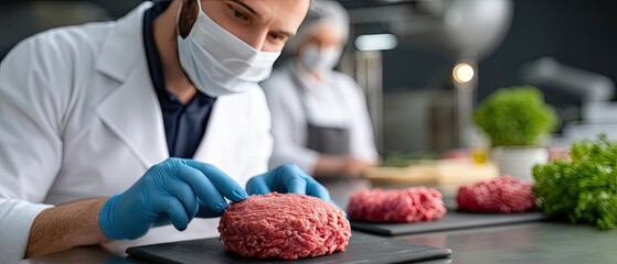 Chef preparing fresh ground meat in a professional kitchen during a culinary training session for new cooks