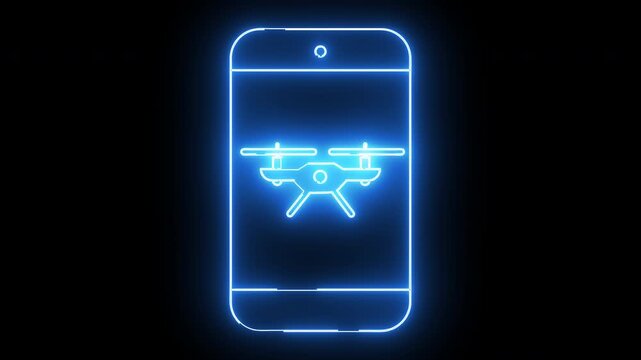 smartphone icon and drone icon with neon effect