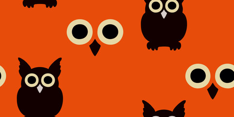 Owl-themed repeating illustration on orange