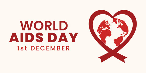 World AIDS Day Social Media Post Design with Red Ribbon and Heart Globe