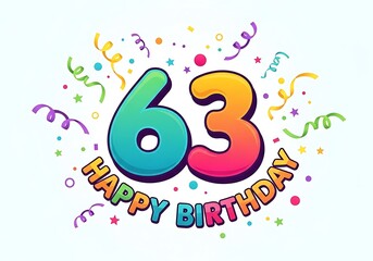 Fototapeta premium Colorful 63 birthday typography with confetti
