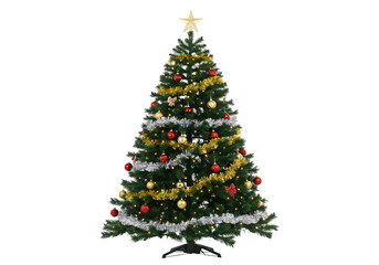 Fototapeta premium Christmas Tree Decorated with Ornaments and Garland on transparent background
