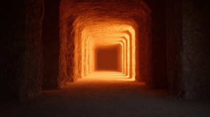 Glowing Underground Tunnel in Sci-Fi Style with Fiery Illumination and Mysterious Atmosphere