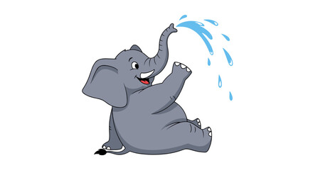 Obraz premium A happy cartoon elephant playing with water sprays under bright sunshine