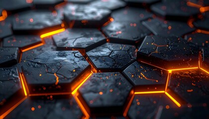 Glowing Hexagonal Tiles with Lava Cracks
