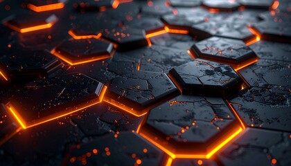 Glowing Hexagonal Tiles with Lava Cracks