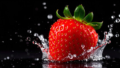 Fresh and Juicy Strawberries, Kiwi, and Oranges with a Water Splash