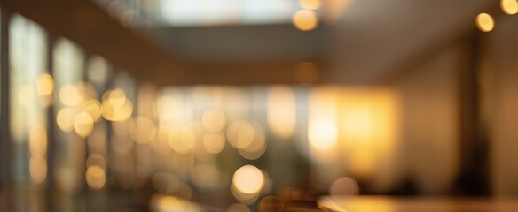 The blurred cafe interior with warm bokeh lights and cozy atmosphere
