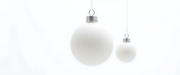 Elegant matte white Christmas ornaments hang suspended, ready for festive decoration and holiday cheer