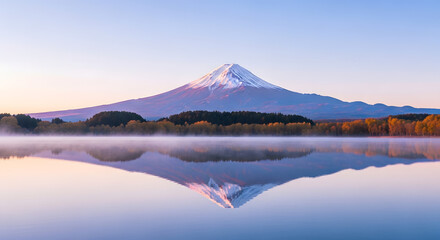 Fototapeta premium Serene Mount Fuji Reflection In Kawaguchiko Lake Japan