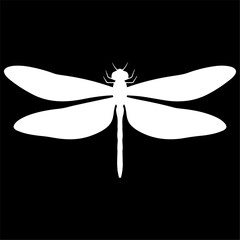 Minimal black silhouette of a dragonfly, flat vector style.
