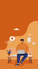 Man working on laptop on a bench, symbolizing remote productivity, digital communication, and online learning. Perfect for business, education, and modern lifestyle concepts.