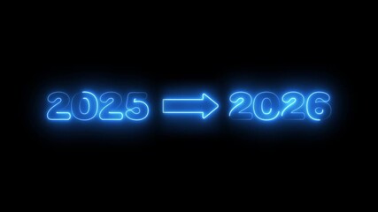 Neon Arrow transfer trend from 2025 to 2026. Year change concept animation on black background. New year 2026 loading bar animation. Year change concept. 4k video. - Powered by Adobe