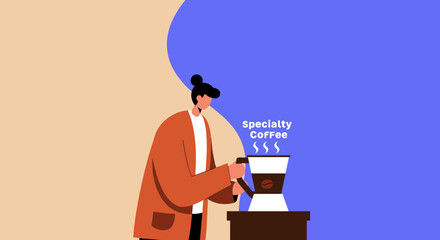 A person expertly preparing a pour-over specialty coffee, highlighting the craft of brewing a quality hot beverage. Ideal for cafe, lifestyle, or drink-related promotions.