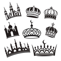 Black silhouette crowns and mosque domes on white background vector © Sa