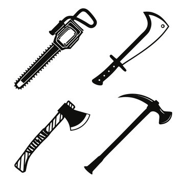 Chainsaw axe machete pickaxe silhouettes weapon