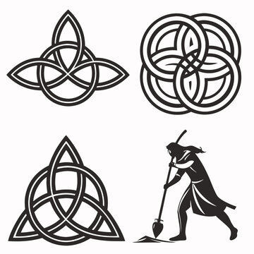 Celtic knot designs and warrior silhouette trinity knot triquetra