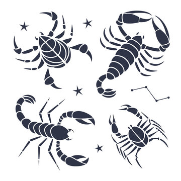 Dark scorpions and stars silhouette design dark blue zodiac