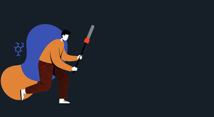 Professional sound technician operating a boom microphone for media production. Capturing clear audio with focus, perfect for business content and filmmaking.