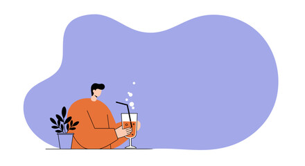 Minimalist illustration of a person enjoying a refreshing drink. Depicts relaxation, a break, and a tranquil lifestyle, suitable for digital media and content.