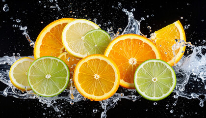 Refreshing Citrus Medley: Vibrant Slices of Lemon, Lime, and Orange in Water