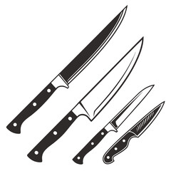 Four kitchen knives in varied sizes and styles cutlery cooking