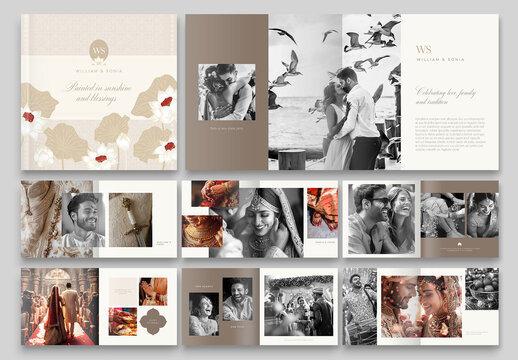 Indian Wedding Photo Album Template in Square Layout with Mandala Motifs & Arched Image Masks