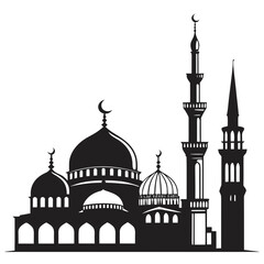 Islamic mosque architecture domes minarets crescent silhouette