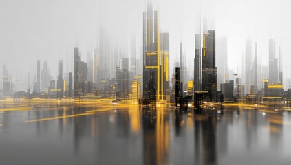 Obraz premium Futuristic city skyline reflected in water