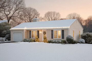 charming american house decorated with ultrabright christmas lights on roof stands proudly