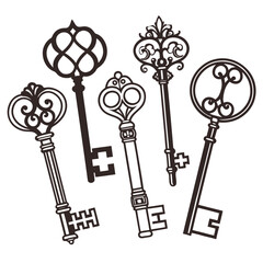Ornate vintage keys collection black silhouettes antique keys ornate keys