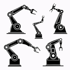 Robotic arms industrial automation technology black silhouette