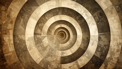 A sepia-toned spiral geometric wallpaper adds a touch of retro vintage flair.