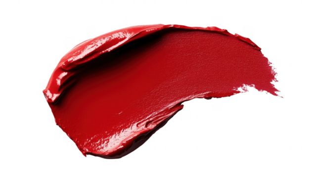 Vibrant red lipstick swatch on transparent background showing texture and beautiful color display