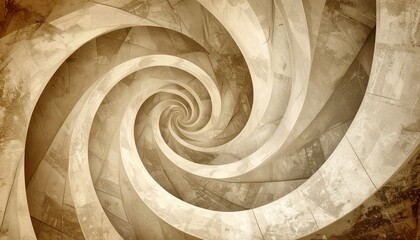 A sepia-toned spiral geometric wallpaper adds a touch of retro vintage flair.