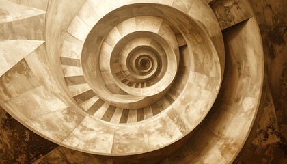 A sepia-toned spiral geometric wallpaper adds a touch of retro vintage flair.