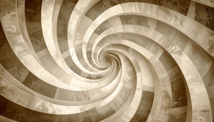 A sepia-toned spiral geometric wallpaper adds a touch of retro vintage flair.