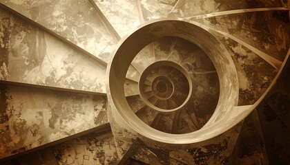 A sepia-toned spiral geometric wallpaper adds a touch of retro vintage flair.