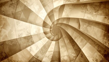 A sepia-toned spiral geometric wallpaper adds a touch of retro vintage flair.