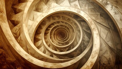 A sepia-toned spiral geometric wallpaper adds a touch of retro vintage flair.