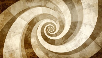 A sepia-toned spiral geometric wallpaper adds a touch of retro vintage flair.