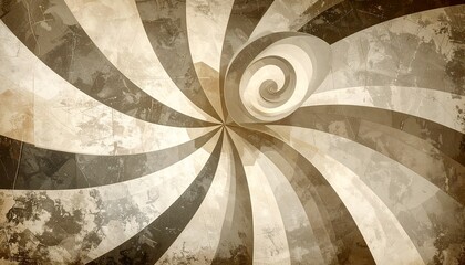 A sepia-toned spiral geometric wallpaper adds a touch of retro vintage flair.