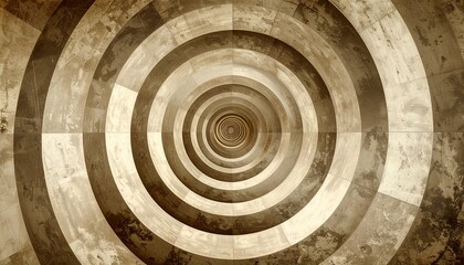 A sepia-toned spiral geometric wallpaper adds a touch of retro vintage flair.