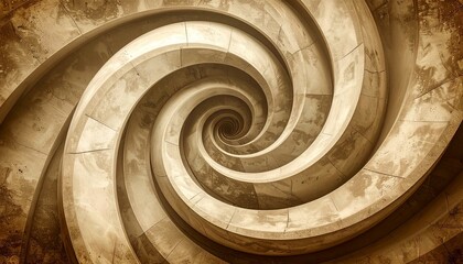 A sepia-toned spiral geometric wallpaper adds a touch of retro vintage flair.