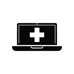 Fototapeta premium Digital Healthcare Icon Laptop with a Plus Sign Representing Online Medical Services and Support