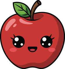 Cute Apple Cartoon. Kawaii Fruit Character Clipart Vector Illustration