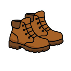 Illustration Vector Graphic Cartoon of a Brown Hiking Boots