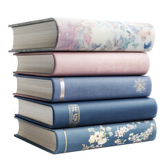Stack of hardcover books isolate on transparent white background