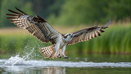 Fototapeta premium An osprey and a red-tailed hawk are flying through the sky with their wings spread in a display of wild, feathered nature