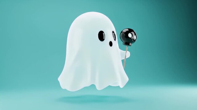 cute ghost holding skull lollipop halloween